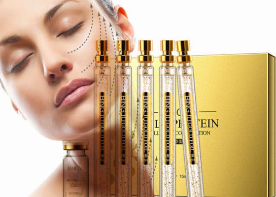 Filamento de colágeno dorado para el cuidado facial, endurecimiento, levantamiento, suero 24K, filamento de péptidos de proteínas de oro